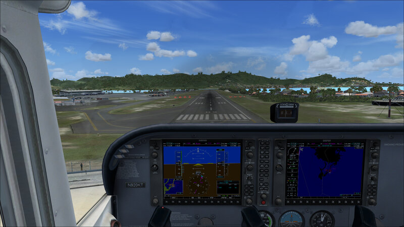Cockpit view of airport runway