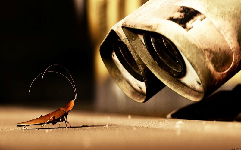 Cockroach and Robot — Brown, Dramatic, Digital Art