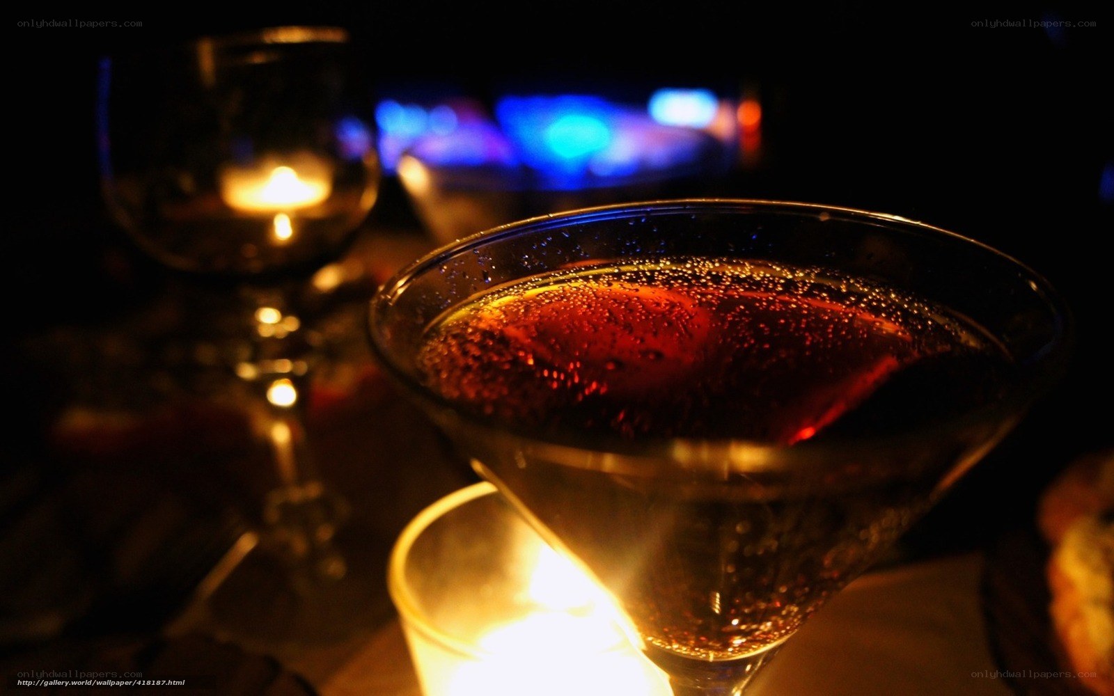 Cocktail in dimly lit bar