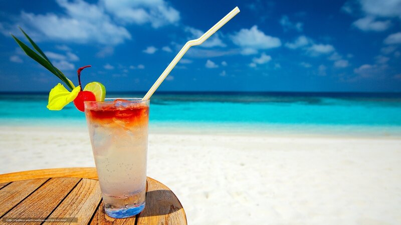 Cocktail on Beach Table — Blue, Relaxed, Afternoon, Photograph
