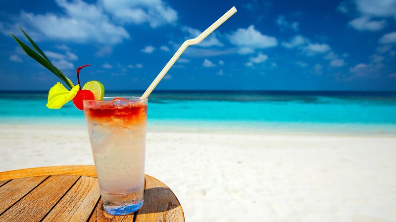 Cocktail on Beach Table — Blue, Relaxed, Afternoon