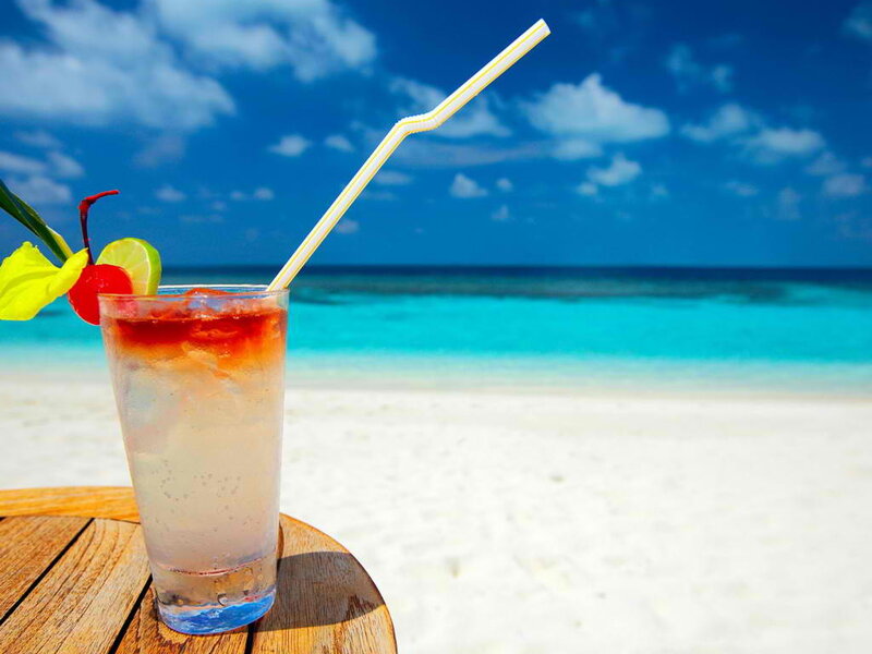 Cocktail on Beach Table — Blue, Relaxed