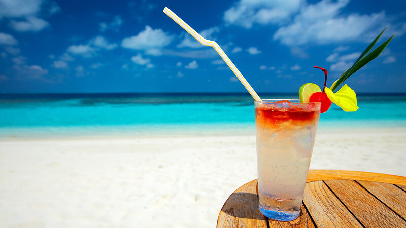 Cocktail on Beach Table — Blue