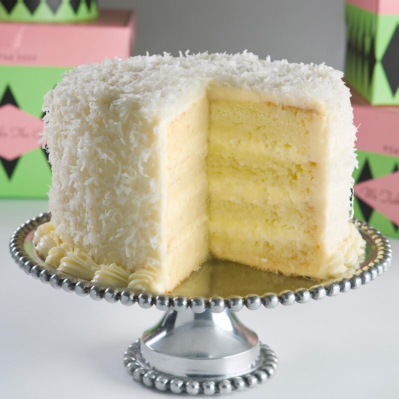 coconut cake on a stand