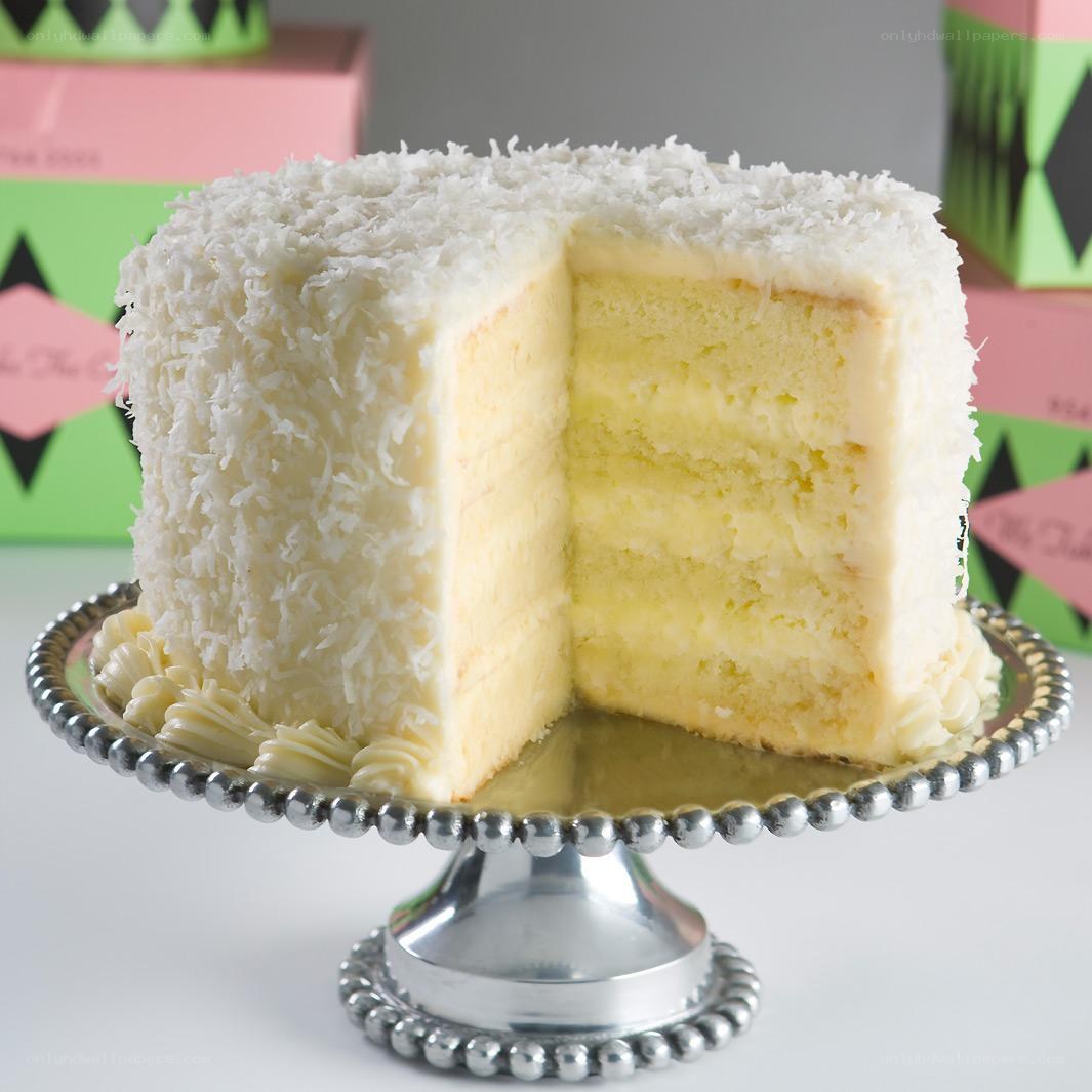 coconut cake on a stand