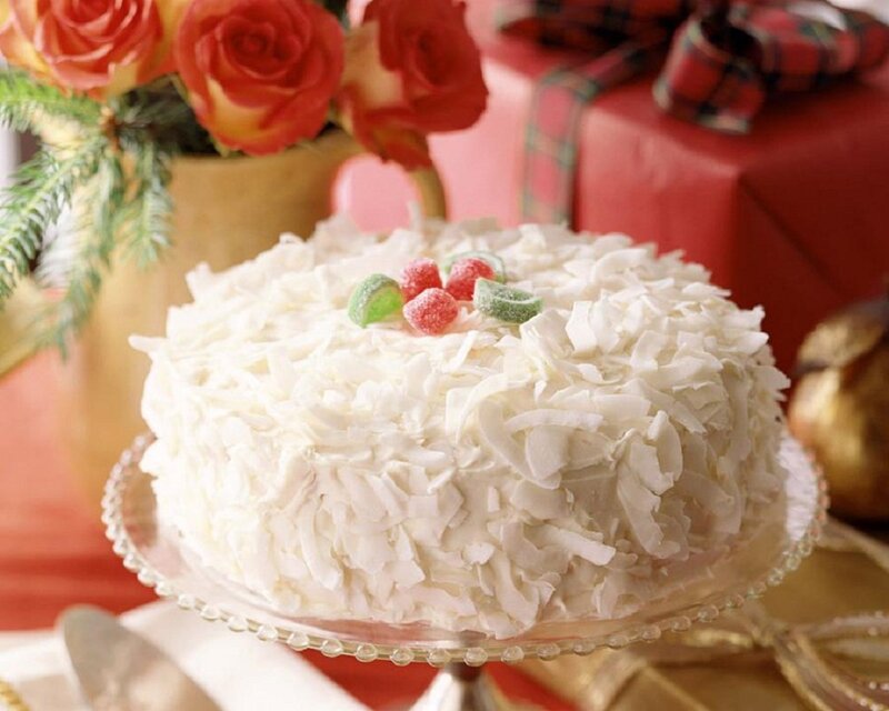 Coconut Cake on Stand — White, Festive