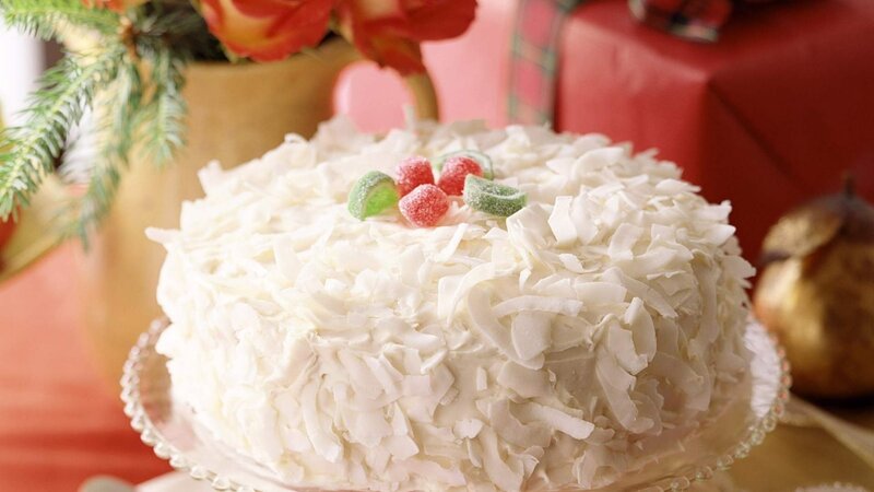Coconut Cake on Stand — White, Festive, Winter, Photograph