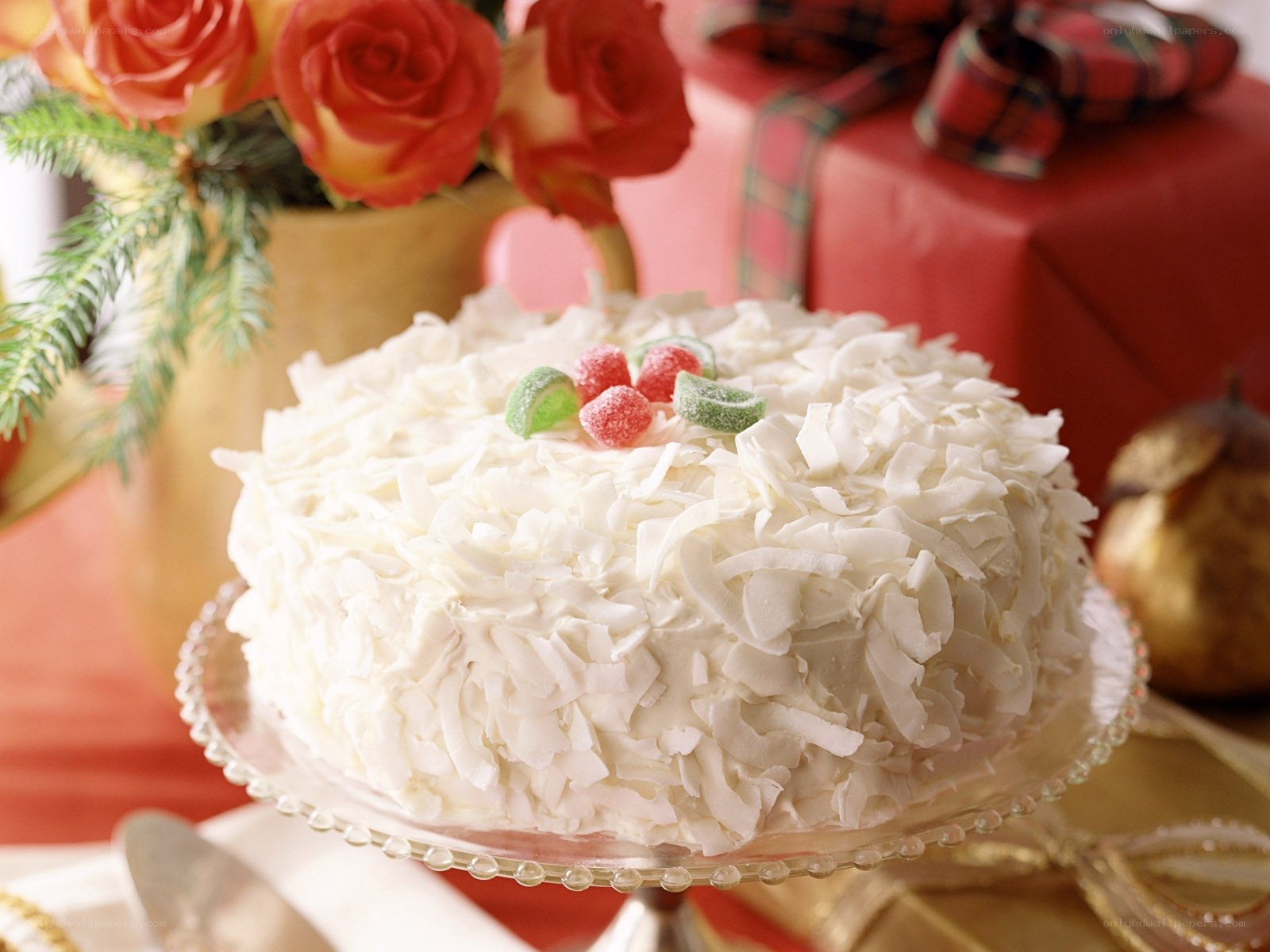 Coconut cake with festive decor