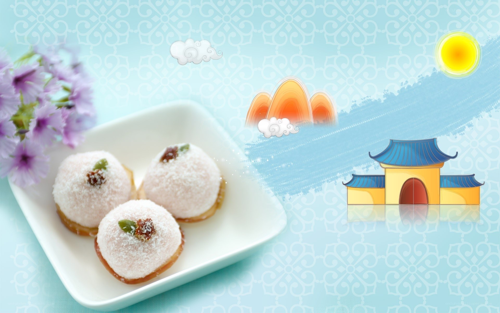 Coconut dessert with traditional backdrop