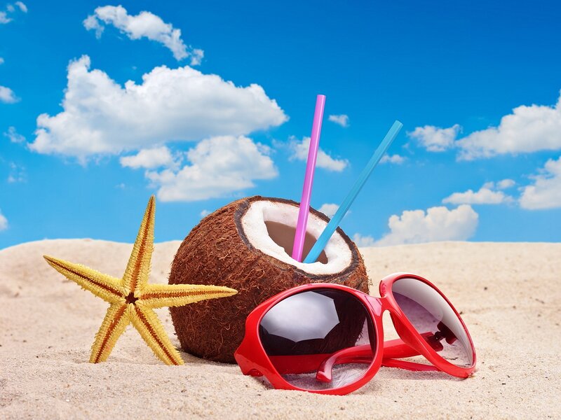 Coconut Drink on Beach — Blue, Relaxed