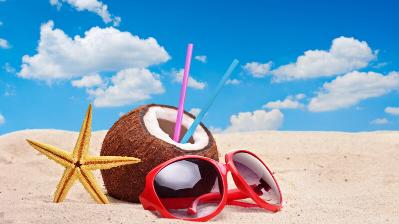 Coconut Drink on Beach — Blue