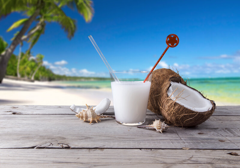 Coconut Drink on Beach — Blue, Tropical