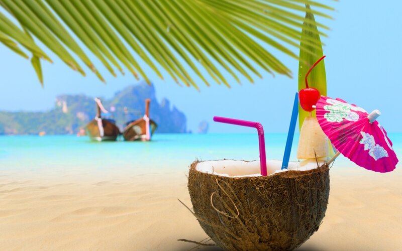 Coconut Drink on Beach — Brown, Tropical