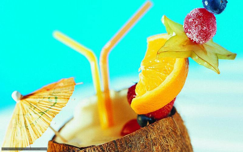 Coconut Drink with Fruit — Blue, Tropical, Summer, Photograph