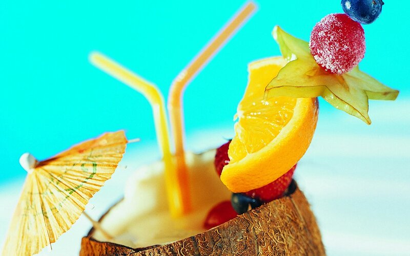 Coconut Drink with Fruit — Blue, Tropical, Summer