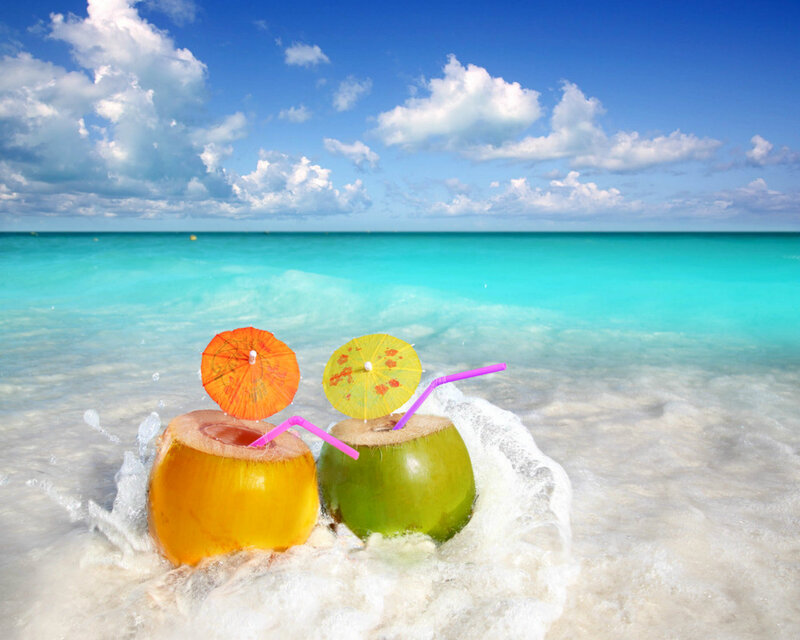Coconut Drinks on Beach — Blue