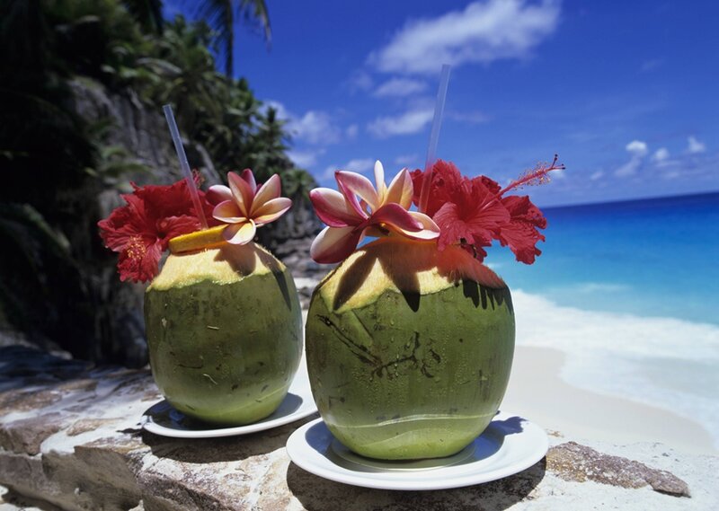 Coconut Drinks on Beach — Blue, Tropical