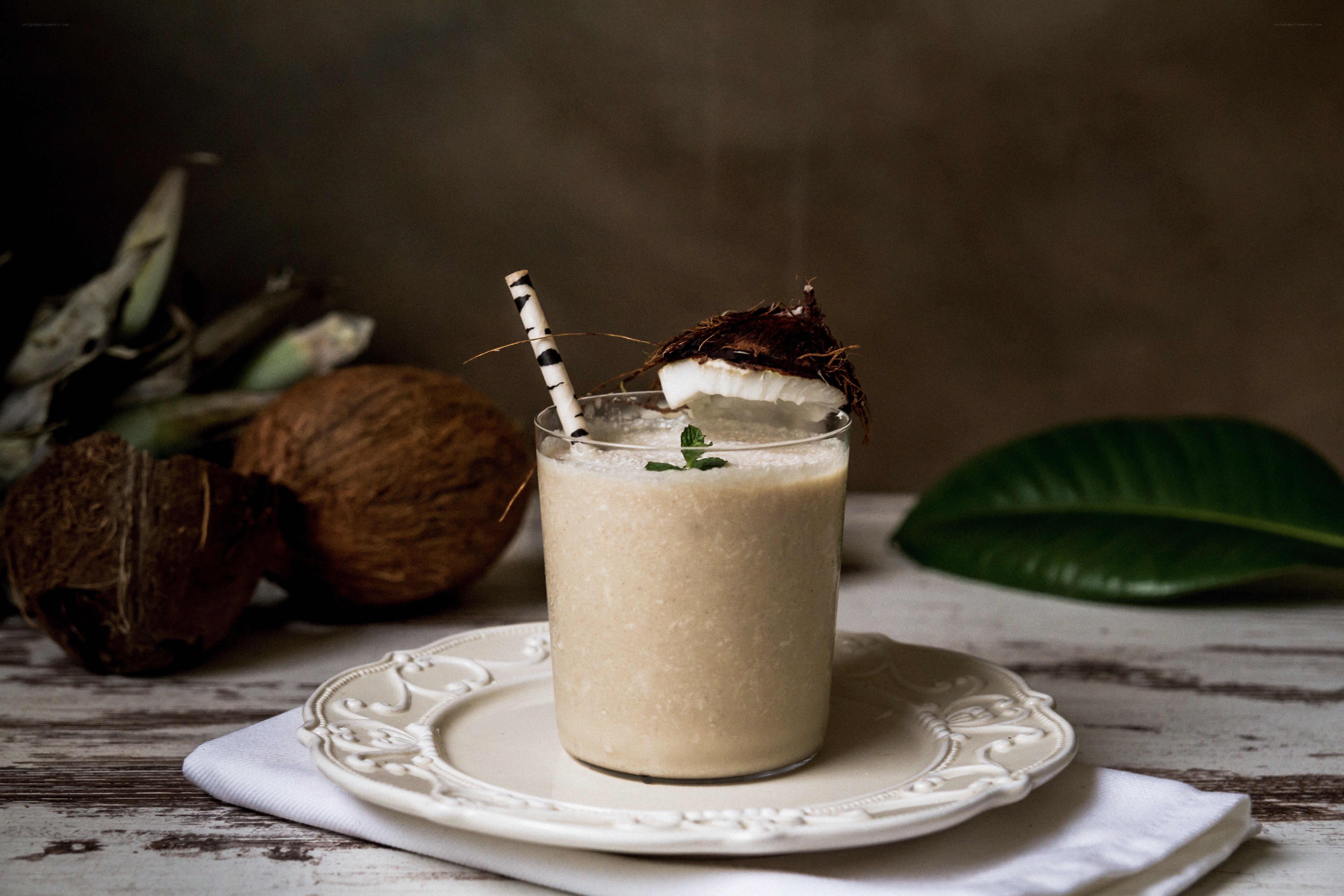 Coconut smoothie with garnish