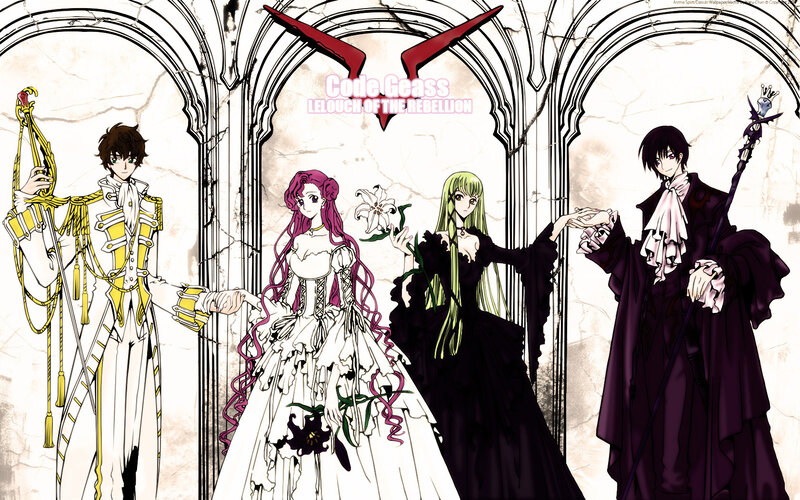 Code Geass characters in a hall