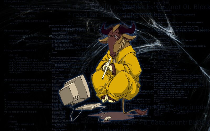 coding character with laptop