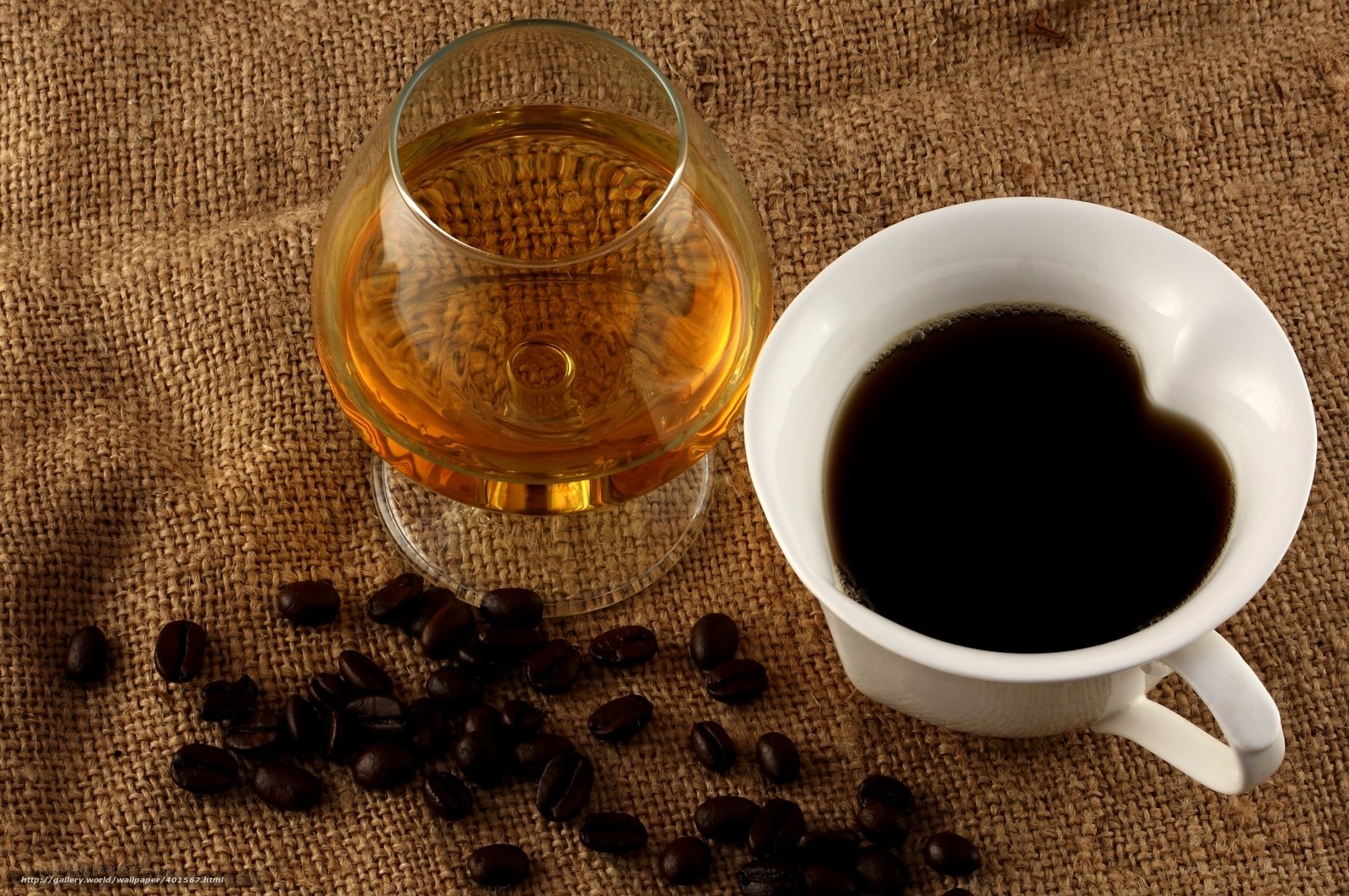 coffee and brandy on burlap