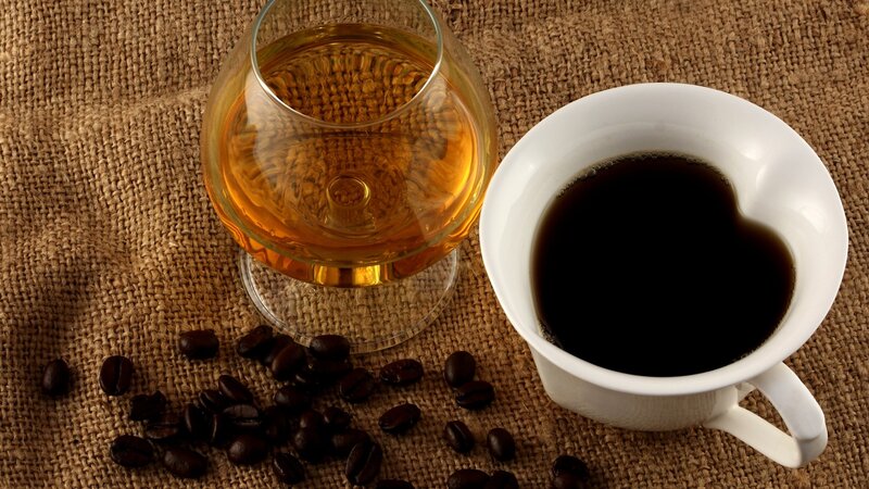 coffee and brandy on burlap