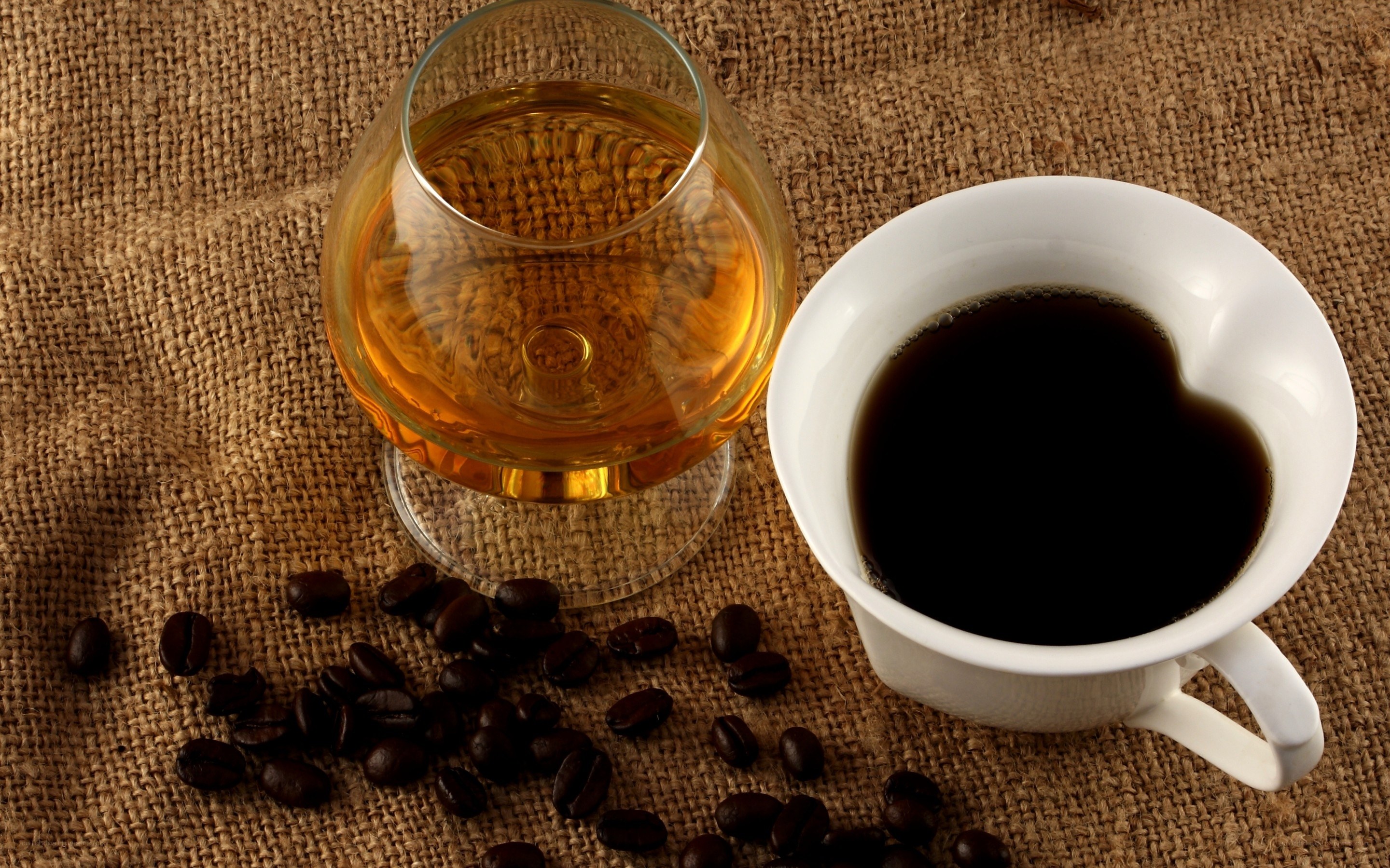coffee and brandy on burlap