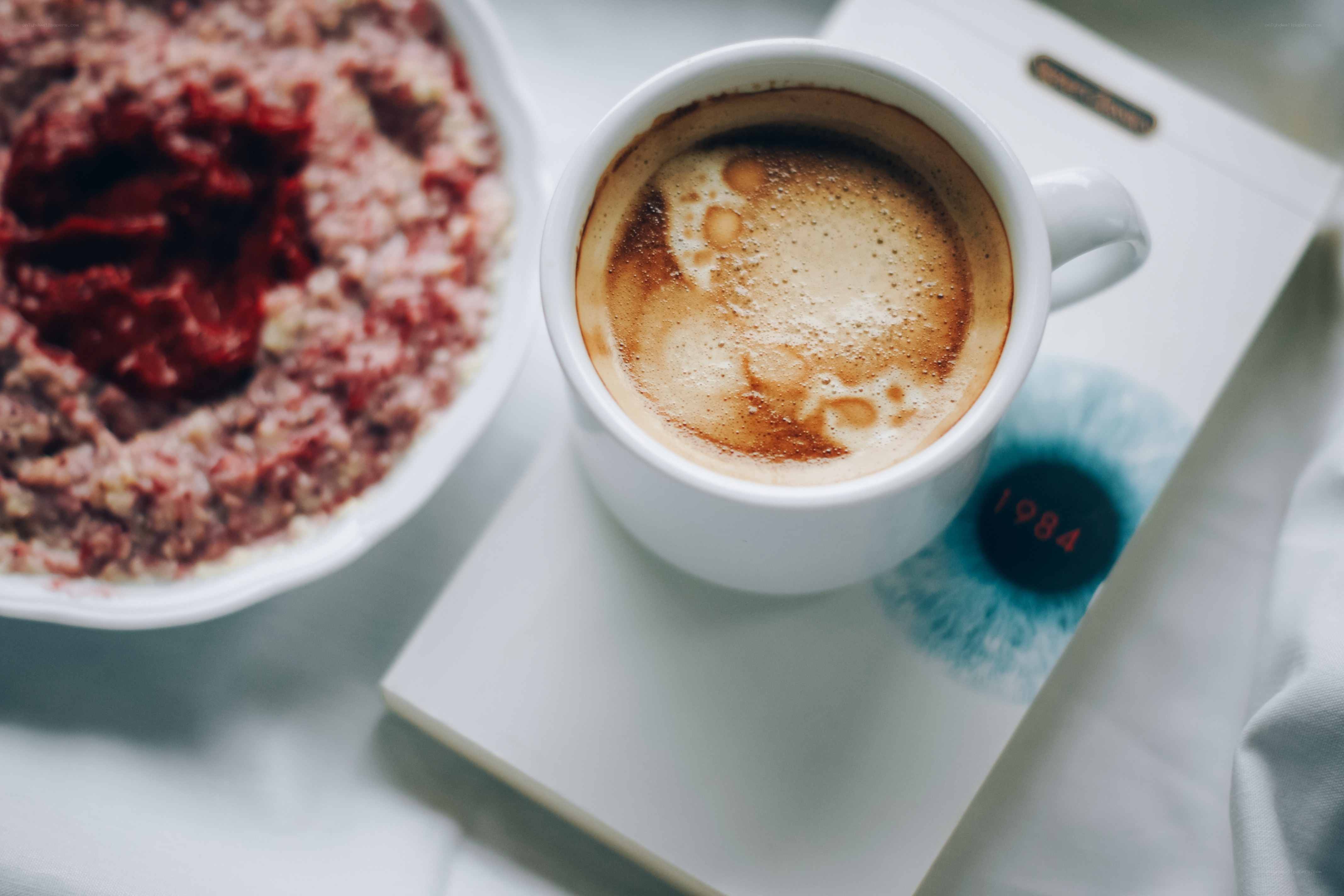 coffee and breakfast bowl