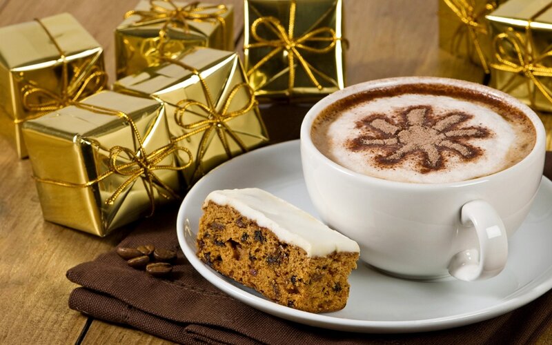 Coffee and Cake on Table — Brown