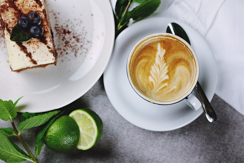 Coffee and Cake on Table — White, Calm, Morning