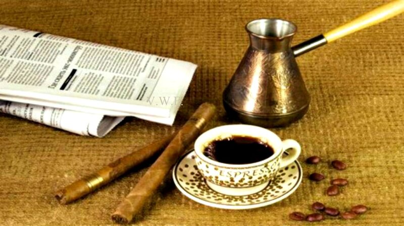 Coffee and Cigars on Burlap — Brown