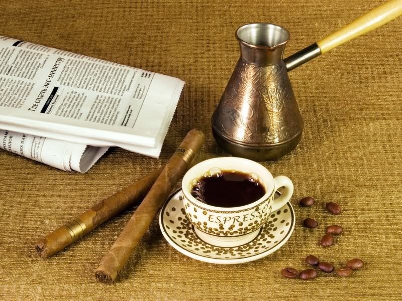 coffee and cigars on burlap