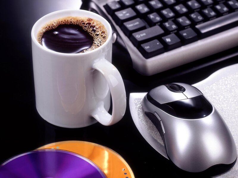 coffee and computer setup