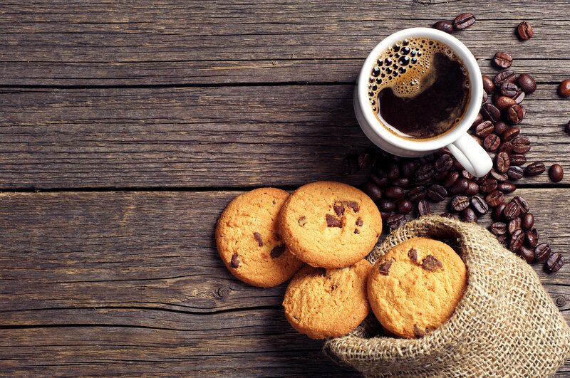 Coffee and Cookies on Wood — Brown, Cozy