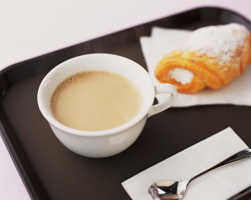 Coffee and croissant on tray