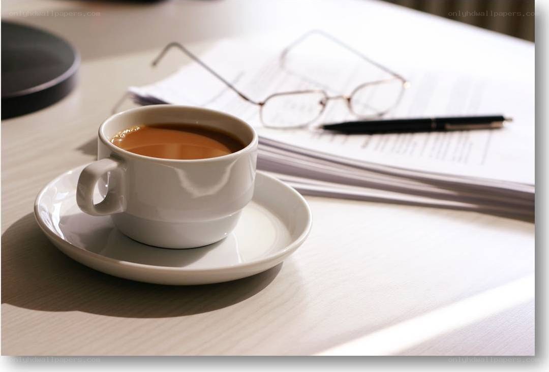 coffee and documents on desk