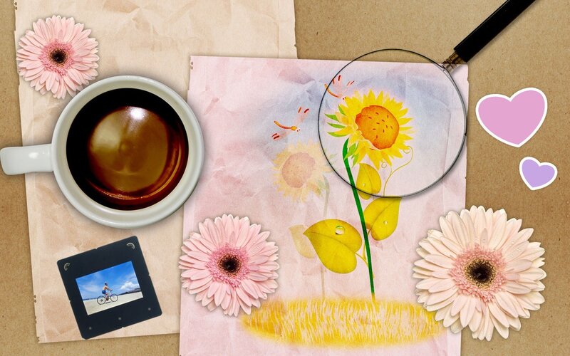 coffee and flowers collage