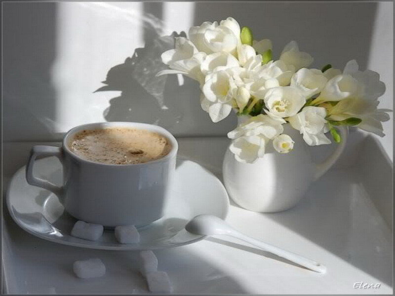 coffee and flowers on tray