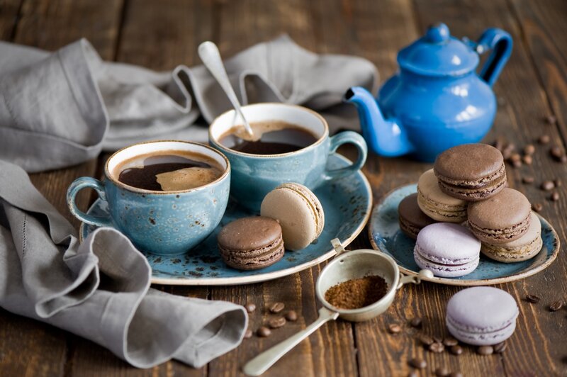 Coffee and Macarons — Blue