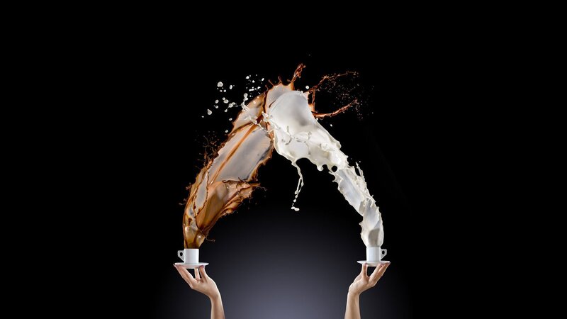 Coffee and Milk Splashing — Black, Dramatic