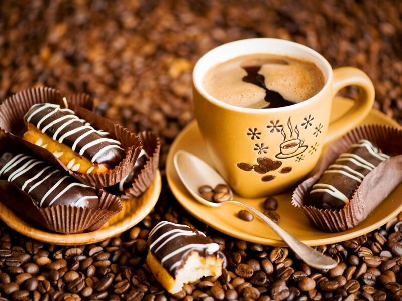 Coffee and Pastries — Brown, Cozy, Photograph, Coffee Cup, Saucer, Spoon