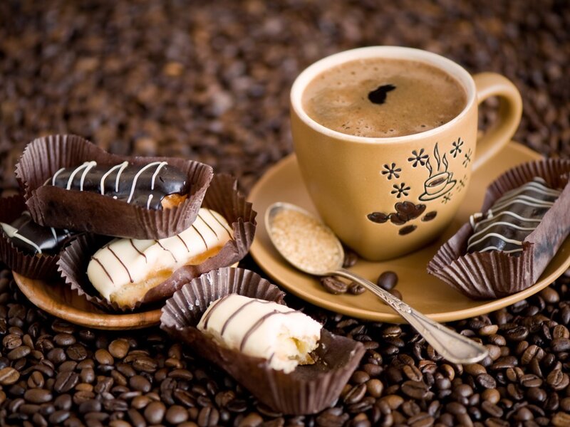 Coffee and Pastries — Brown, Cozy, Photograph, Coffee Cup, Saucer