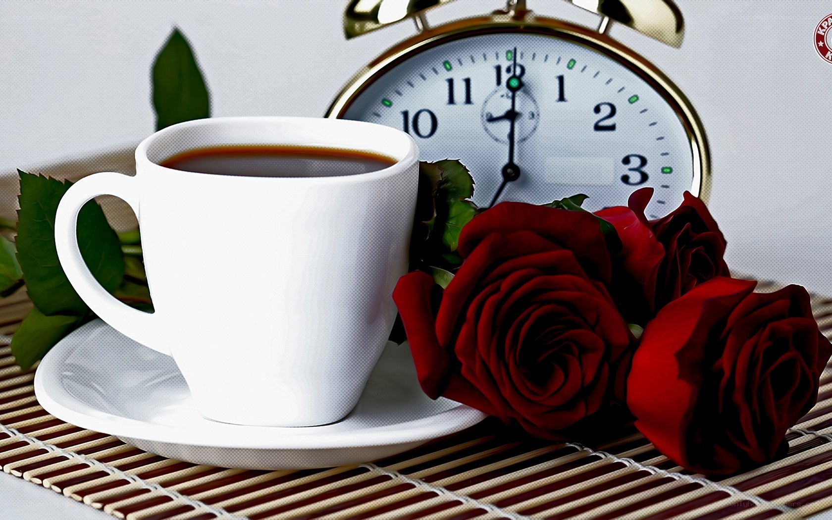 coffee and roses at dawn