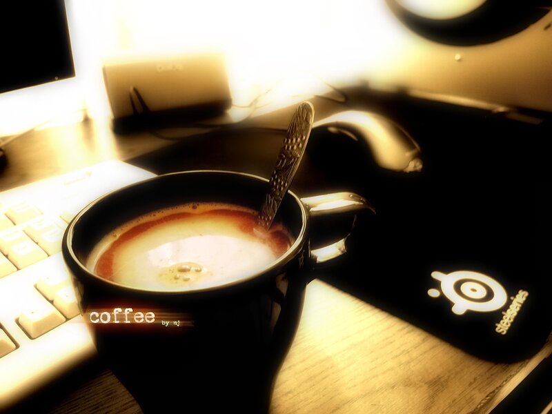 coffee at a desk