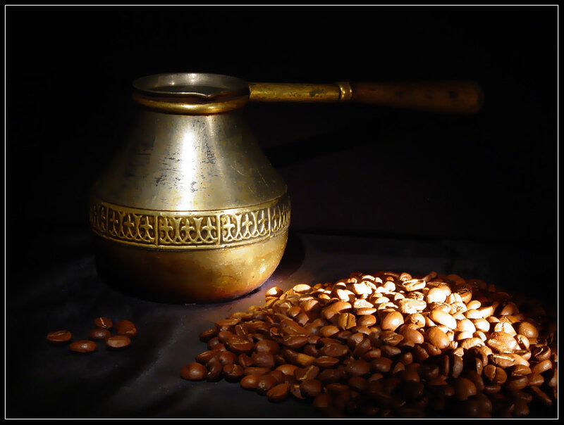 coffee beans and cezve