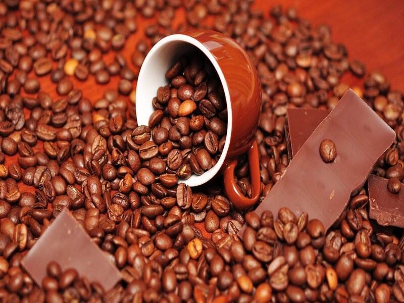 Coffee Beans and Chocolate — Brown, Warm, Photograph, Chocolate Bars