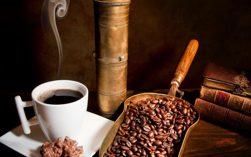 coffee beans and cup