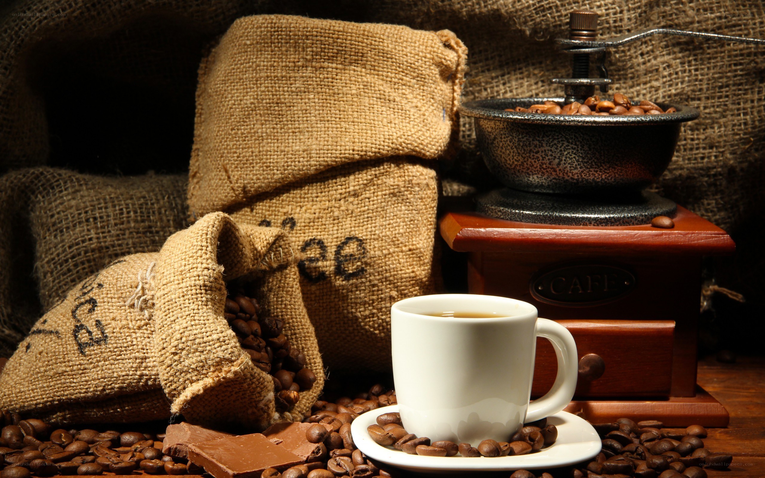 coffee beans and cup