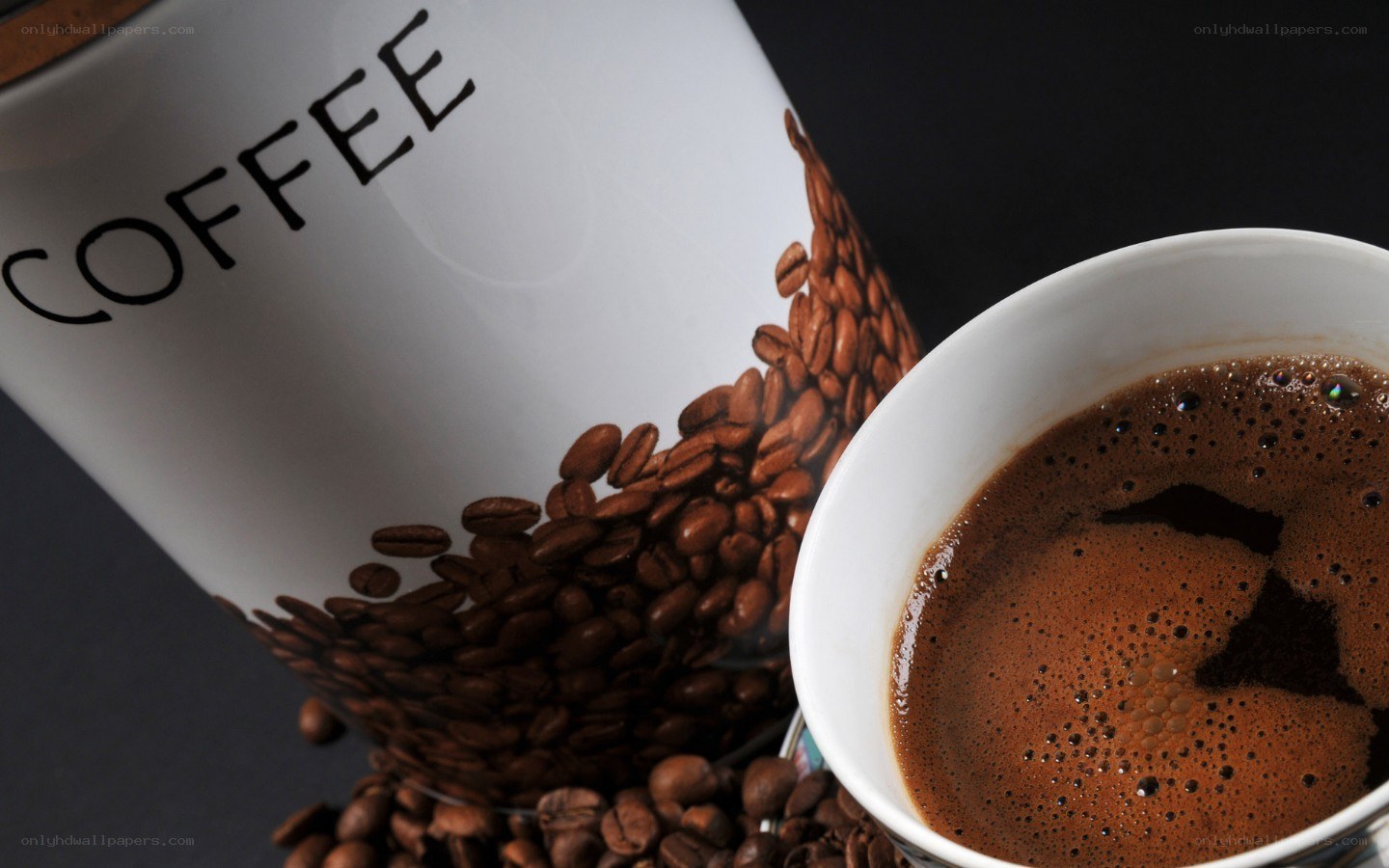coffee beans and cup