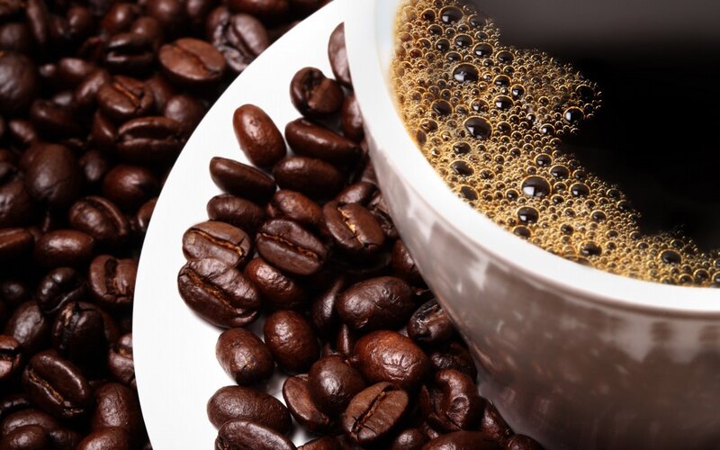 coffee beans and cup